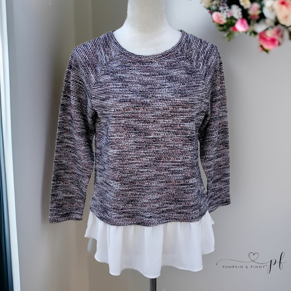 LOFT Bohemian Rhapsody: Textured Multicolor Top with Flowy White Hem Sz Small - Picture 1 of 7